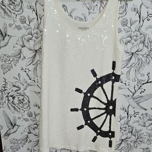 Old Navy Sequin Sleeveless Off White Tank Top